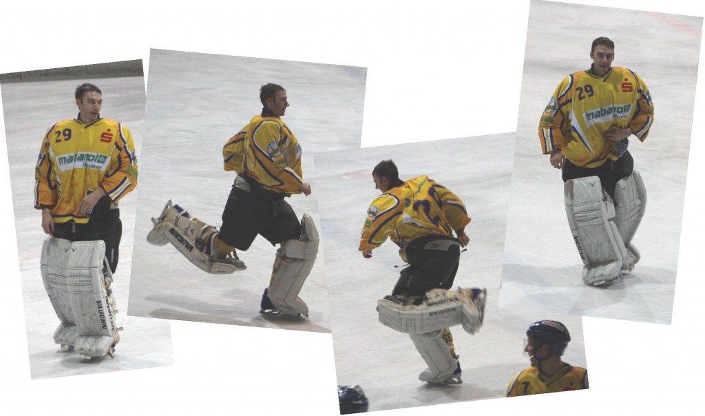 Eigentlich wollte man im Grefrather Eishockey keine "Eisprinzessinnen" mehr auf dem Eis sehen. Nach Olis 4. Shutout in Serie freute sich jedoch nicht nur der sportliche Leiter Andre Schroll (Bild 3 unten) über das Tänzchen.