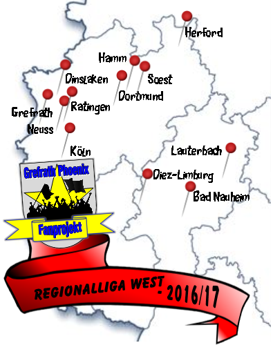Die 12 Regionalliga-West-Standorte der Saison 2016/17